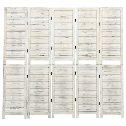 Biombo com 5 painéis 178,5x166 cm madeira branco antigo