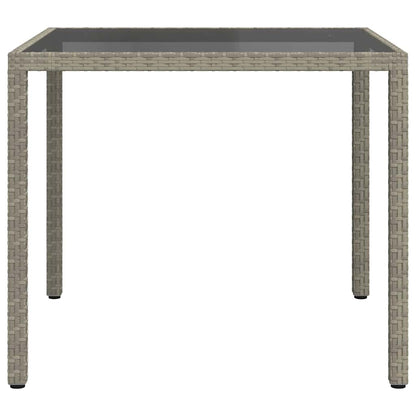 Mesa de jardim 90x90x75 cm vidro temperado e vime PE cinzento