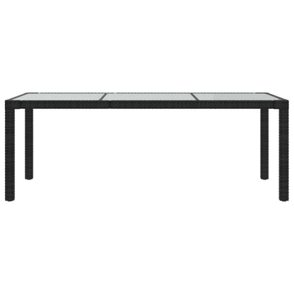 Mesa de jardim 190x90x75 cm vidro temperado e vime PE preto