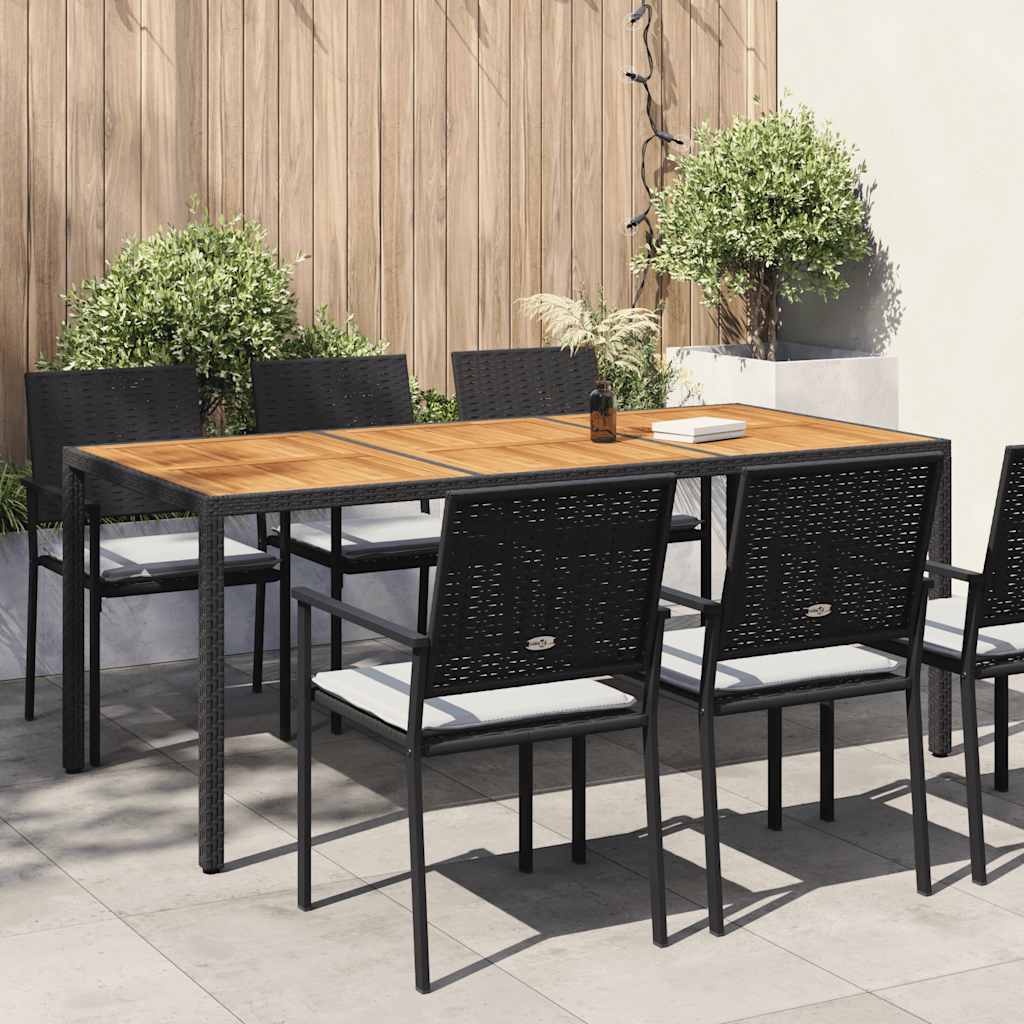 Mesa de jardim 190x90x75 cm vime PE e acácia maciça preto