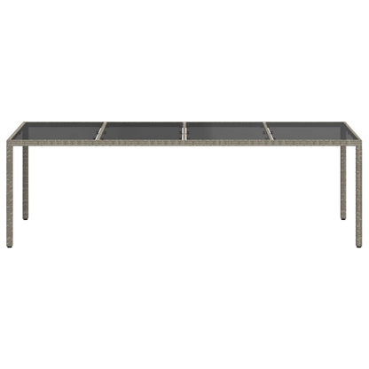 Mesa de jardim 250x100x75 cm vidro temperado e vime PE cinzento