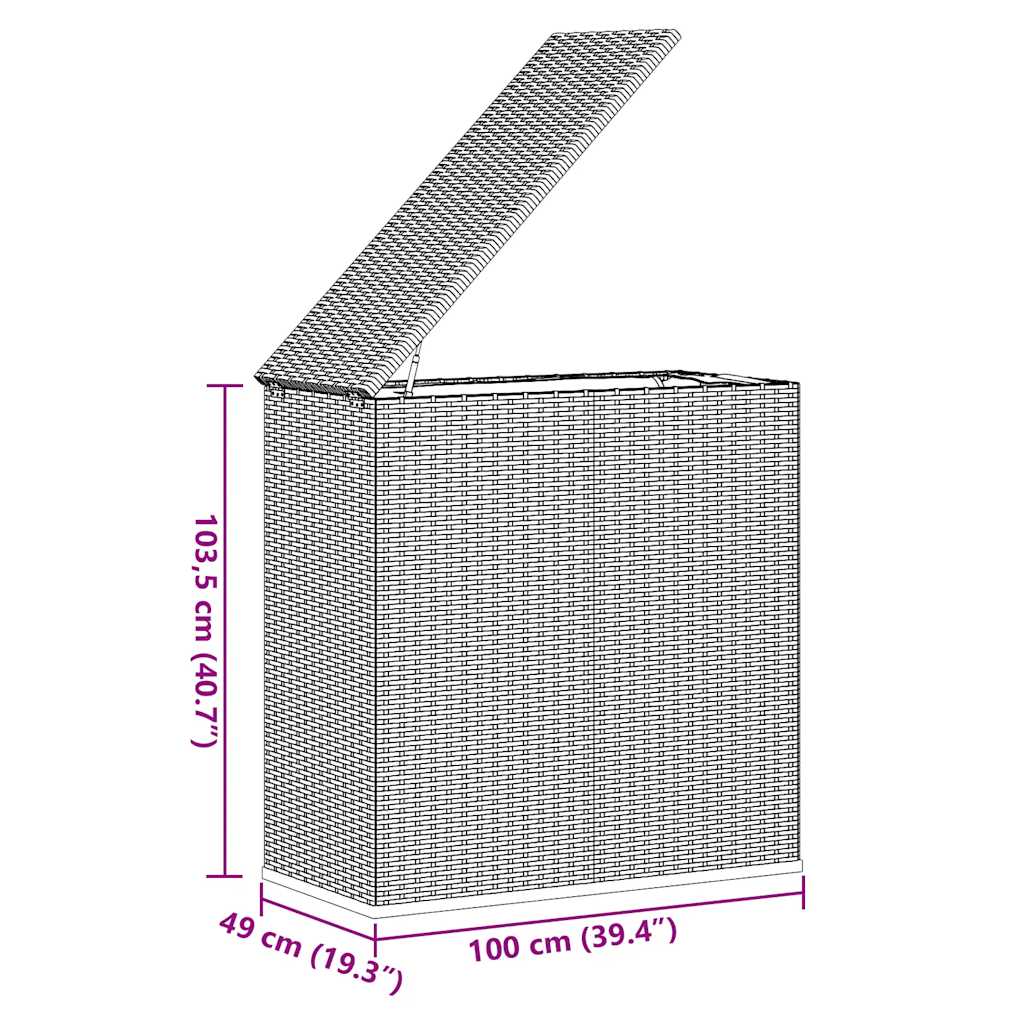 Caixa para almofadões de jardim 100x49x103,5cm vime PE cinzento