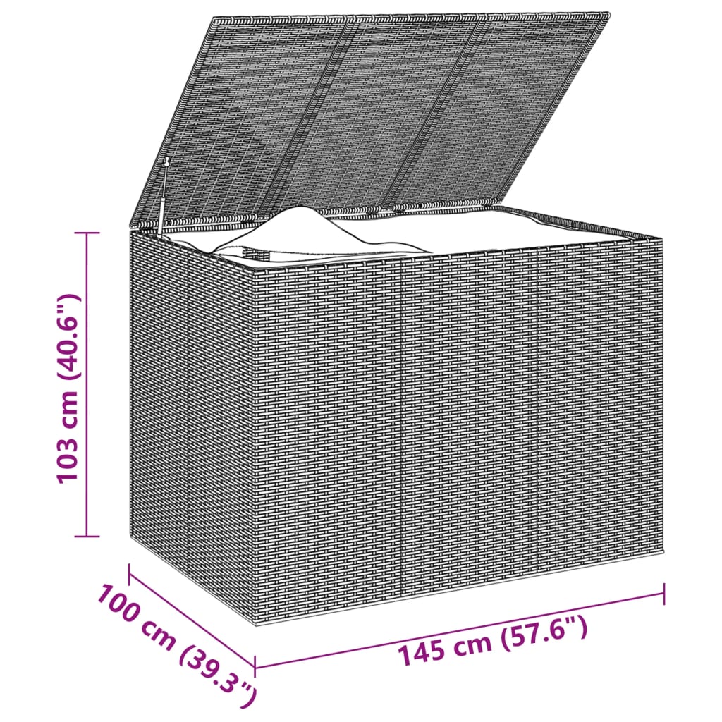 Caixa para almofadões de jardim 145x100x103 cm vime PE preto