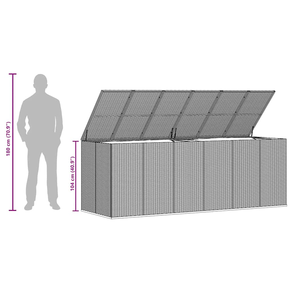 Caixa p/ almofadões de jardim 291x100,5x104 cm vime PE cinzento