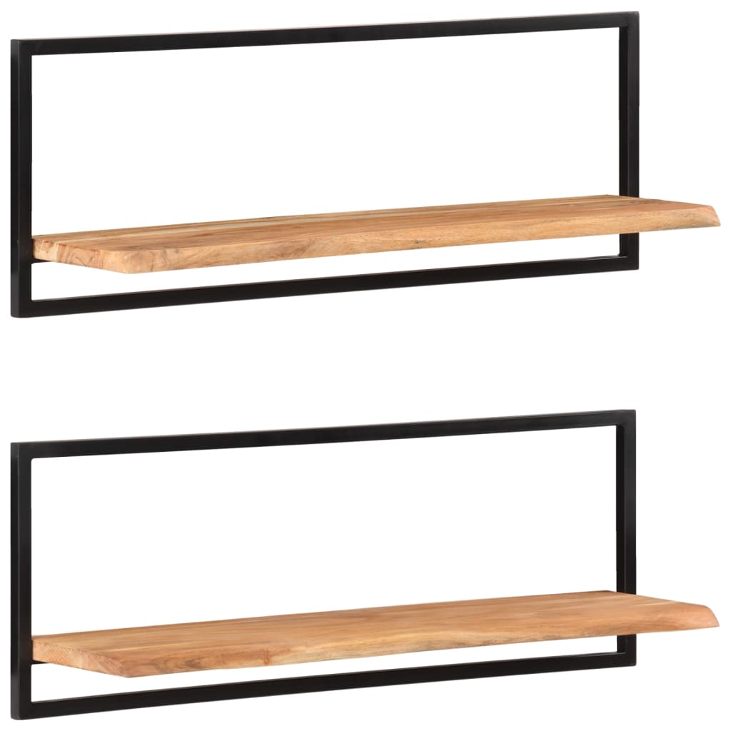 Prateleiras de parede 2 pcs 100x24x35 cm acácia maciça e aço