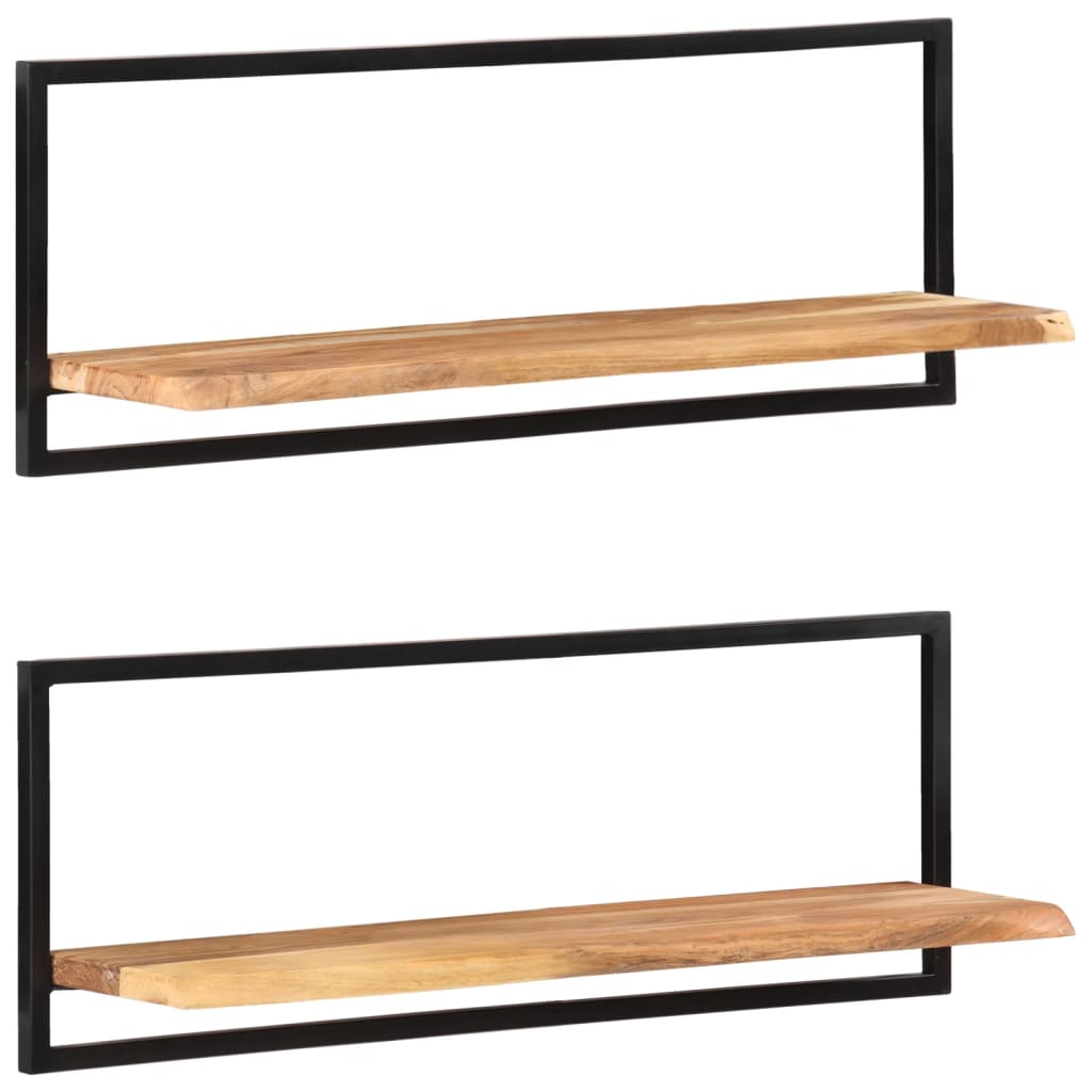 Prateleiras de parede 2 pcs 100x24x35 cm acácia maciça e aço
