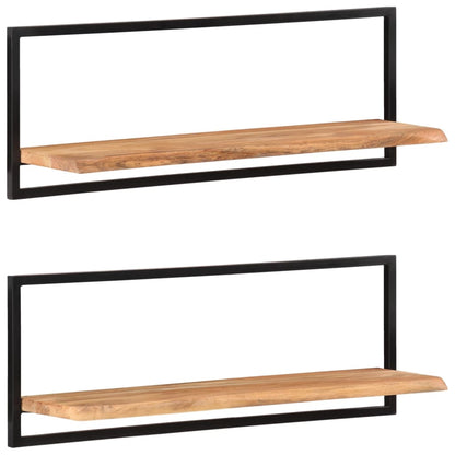 Prateleiras de parede 2 pcs 100x24x35 cm acácia maciça e aço