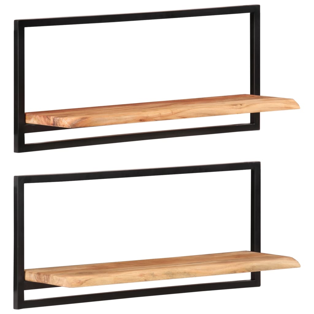 Prateleiras de parede 2 pcs 80x25x35 cm acácia maciça e aço