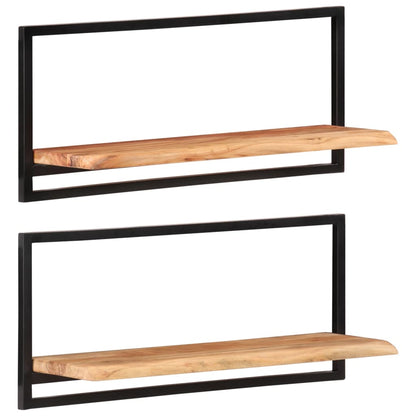Prateleiras de parede 2 pcs 80x25x35 cm acácia maciça e aço