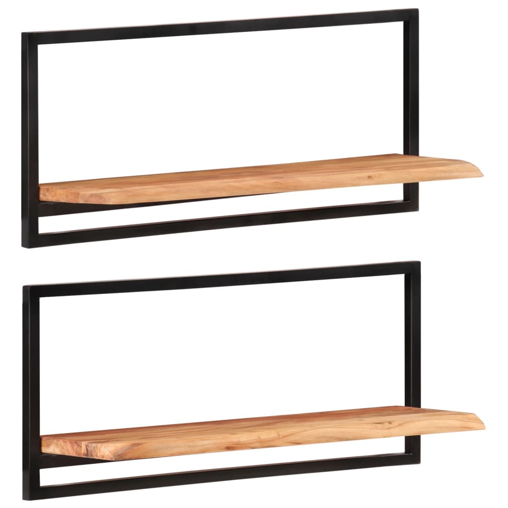 Prateleiras de parede 2 pcs 80x25x35 cm acácia maciça e aço