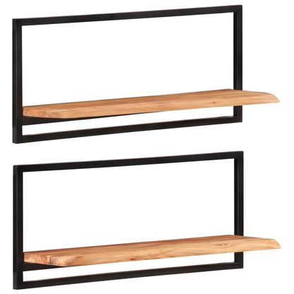 Prateleiras de parede 2 pcs 80x25x35 cm acácia maciça e aço