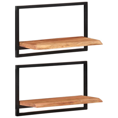 Prateleiras de parede 2 pcs 60x25x35 cm acácia maciça e aço