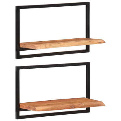 Prateleiras de parede 2 pcs 60x25x35 cm acácia maciça e aço