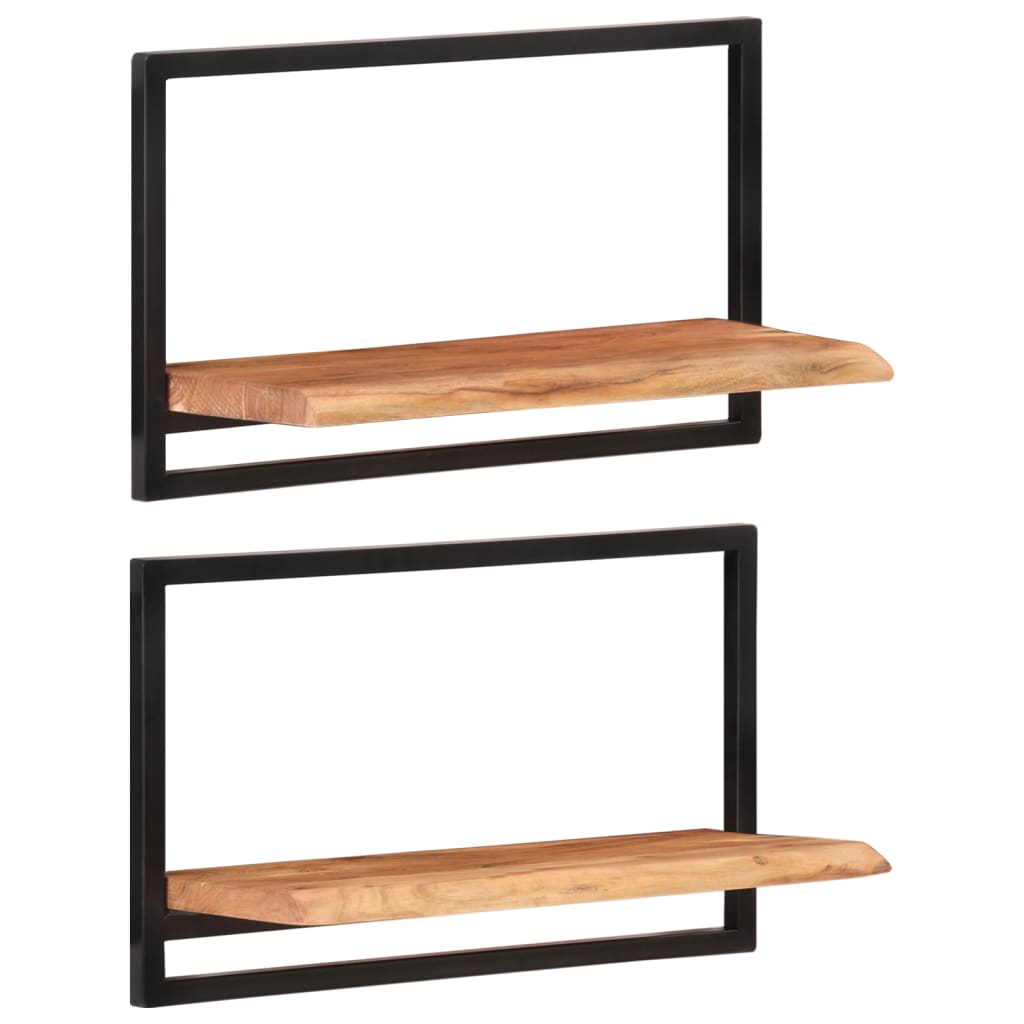 Prateleiras de parede 2 pcs 60x25x35 cm acácia maciça e aço