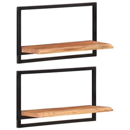Prateleiras de parede 2 pcs 60x25x35 cm acácia maciça e aço