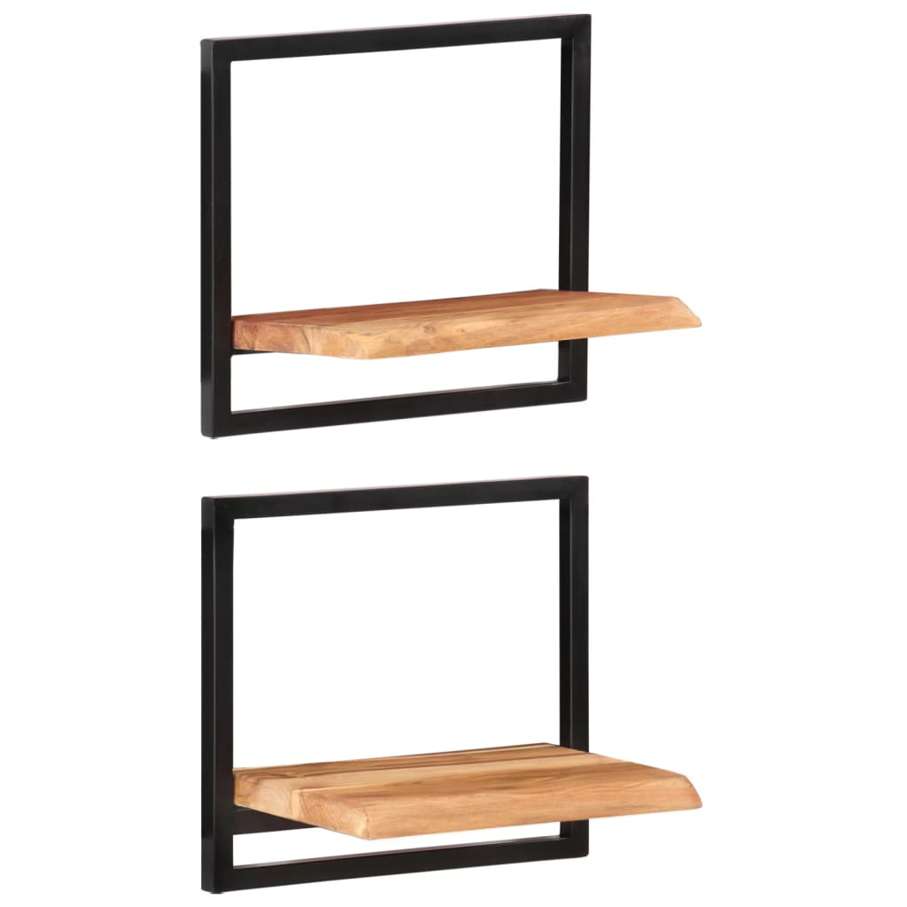 Prateleiras de parede 2 pcs 40x24x35 cm acácia maciça e aço