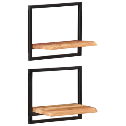 Prateleiras de parede 2 pcs 40x24x35 cm acácia maciça e aço