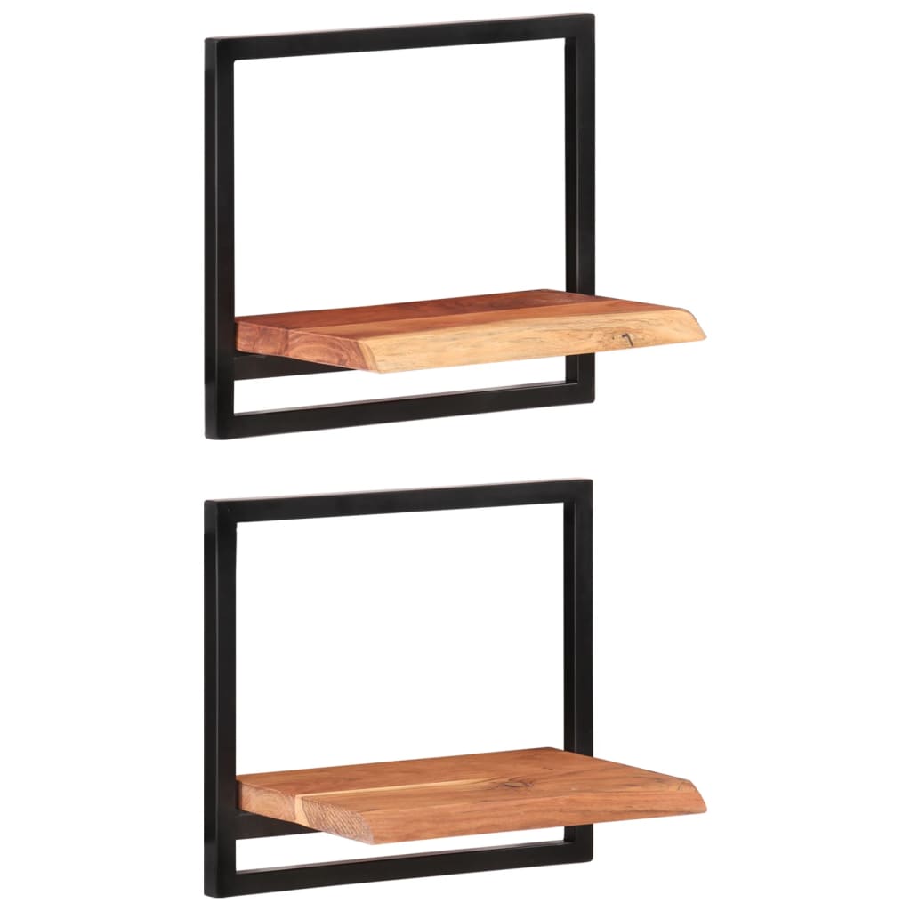 Prateleiras de parede 2 pcs 40x24x35 cm acácia maciça e aço