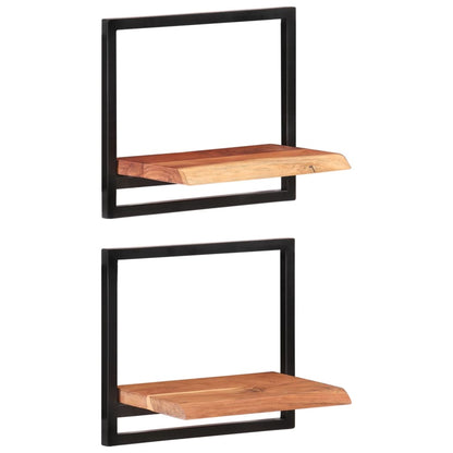 Prateleiras de parede 2 pcs 40x24x35 cm acácia maciça e aço