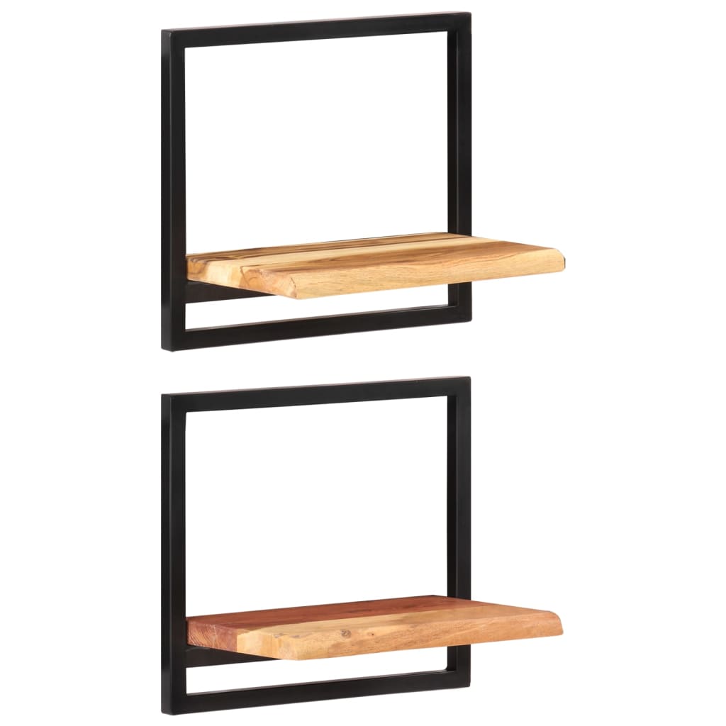 Prateleiras de parede 2 pcs 40x24x35 cm acácia maciça e aço