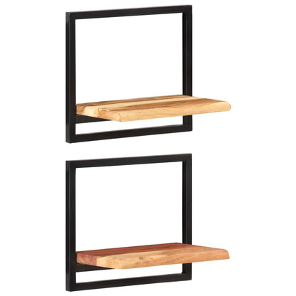 Prateleiras de parede 2 pcs 40x24x35 cm acácia maciça e aço