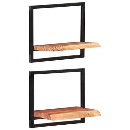 Prateleiras de parede 2 pcs 40x24x35 cm acácia maciça e aço