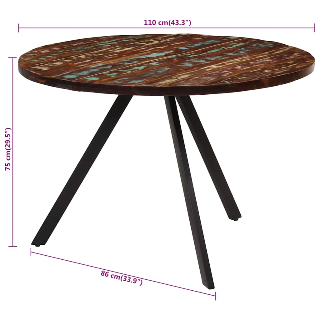 Mesa de jantar 110x75 cm madeira recuperada maciça