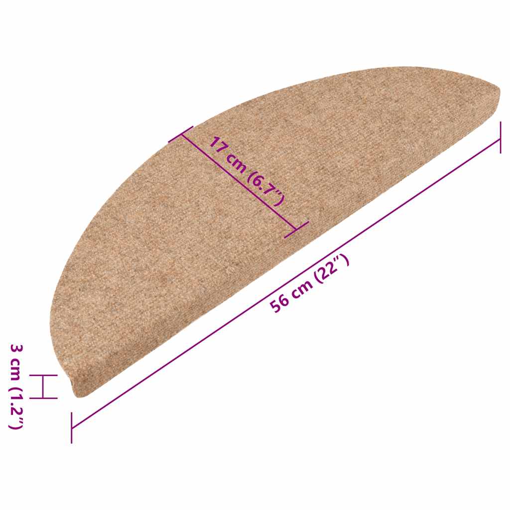 Tapetes de escada adesivos 15 pcs 56x17x3 cm bege