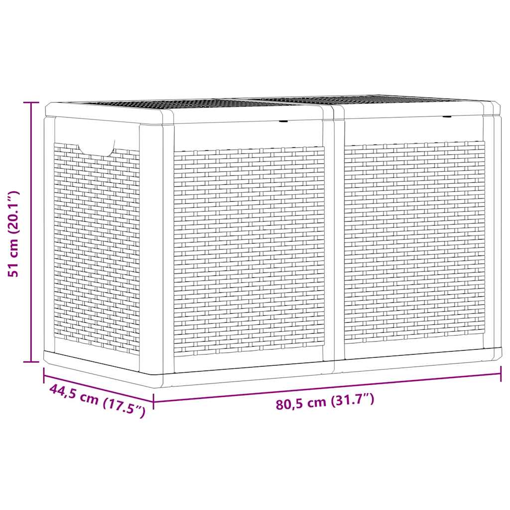 Caixa de arrumação para jardim 180 L vime PP preto