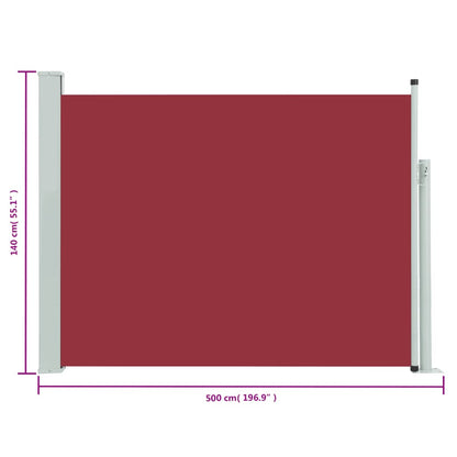 Toldo lateral retrátil para pátio 140x500 cm vermelho
