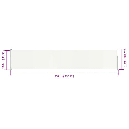 Toldo lateral retrátil para pátio 117x600 cm cor creme