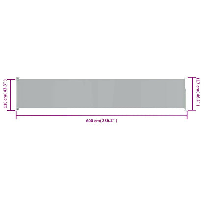 Toldo lateral retrátil para pátio 117x600 cm cinzento