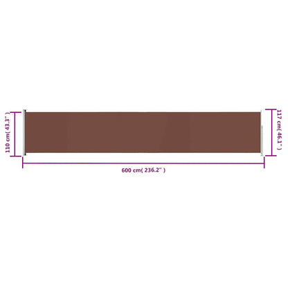Toldo lateral retrátil para pátio 117x600 cm castanho
