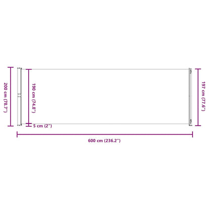 Toldo lateral retrátil para pátio 200x600 cm preto
