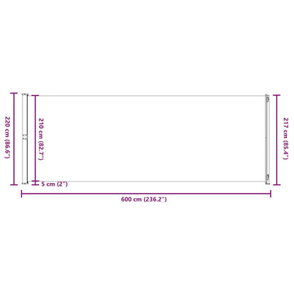 Toldo lateral retrátil para pátio 220x600 cm vermelho
