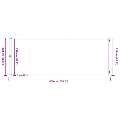 Toldo lateral retrátil para pátio 220x600 cm castanho