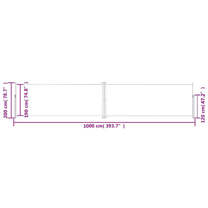Toldo lateral retrátil 200x1000 cm preto