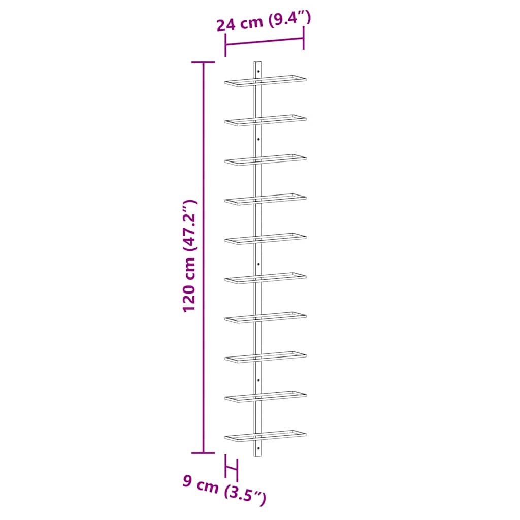 Garrafeira de parede para 10 garrafas metal dourado
