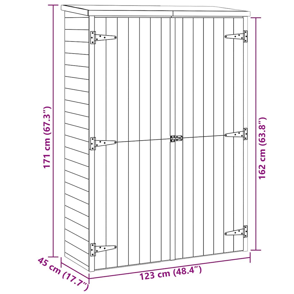Abrigo p/ ferramentas de jardim 123x45x171 cm pinho impregnado