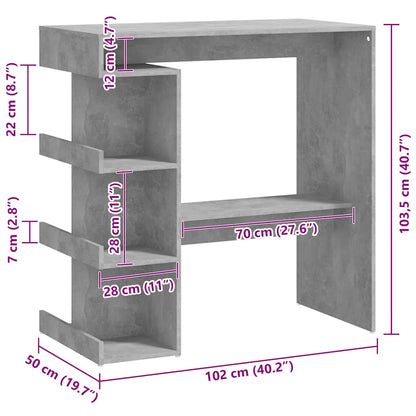 Mesa de bar com prateleira derivados de madeira cinza cimento