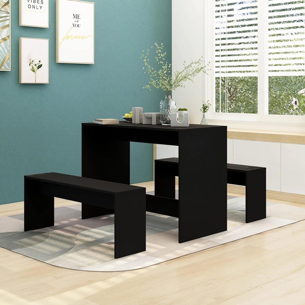 3 pcs conjunto de jantar derivados de madeira preto
