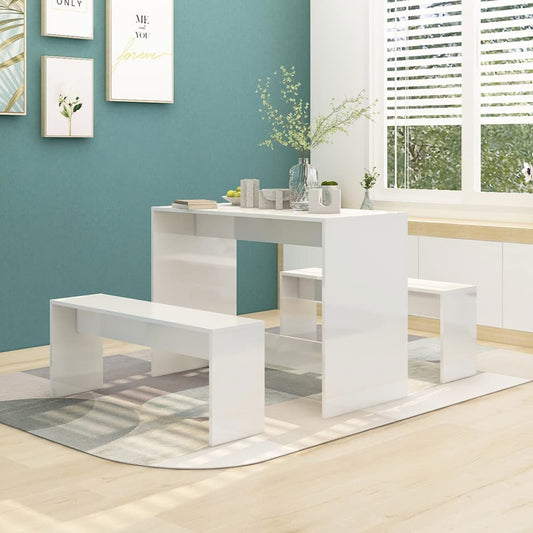 3 pcs conjunto de jantar derivados de madeira branco brilhante