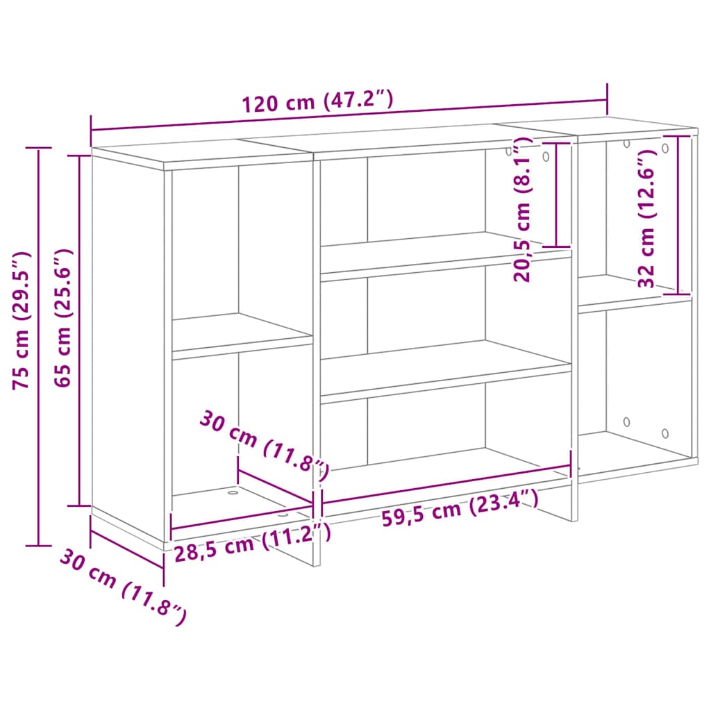 Aparador 120x30x75 cm derivados de madeira carvalho fumado