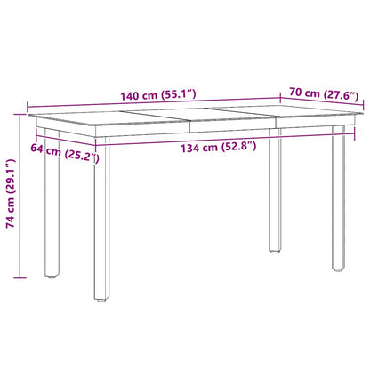 Mesa de jantar para jardim 140x70x74 cm aço e vidro preto