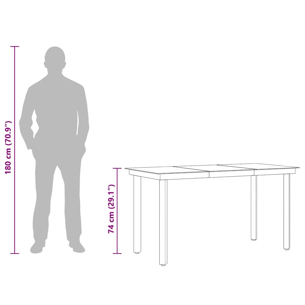 Mesa de jantar para jardim 140x70x74 cm aço e vidro preto