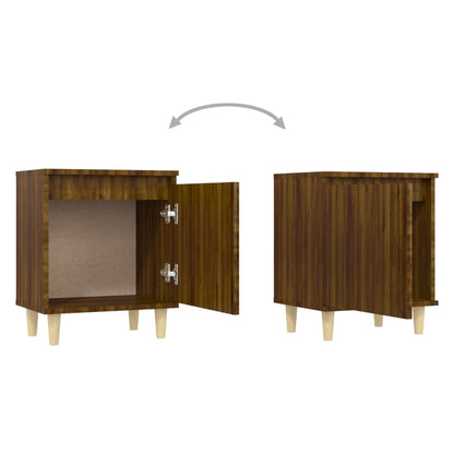 Mesas cabeceira pernas madeira 2pcs carvalho castanho