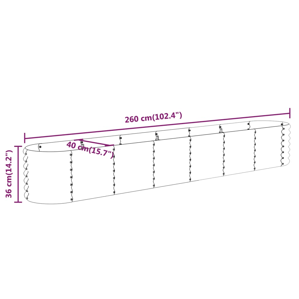 Canteiro elevado jardim 260x40x36 cm aço galvanizado verde