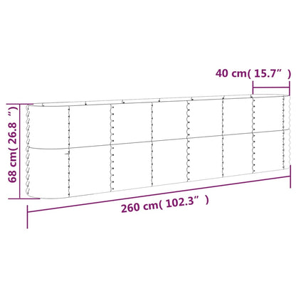 Canteiro elevado jardim 260x40x68cm aço galvanizado castanho