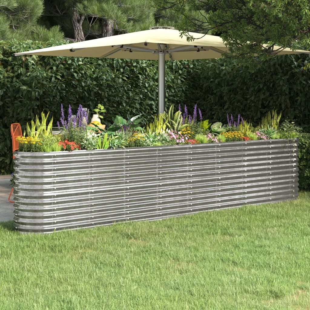 Canteiro elevado jardim 332x40x68cm aço galvanizado prateado