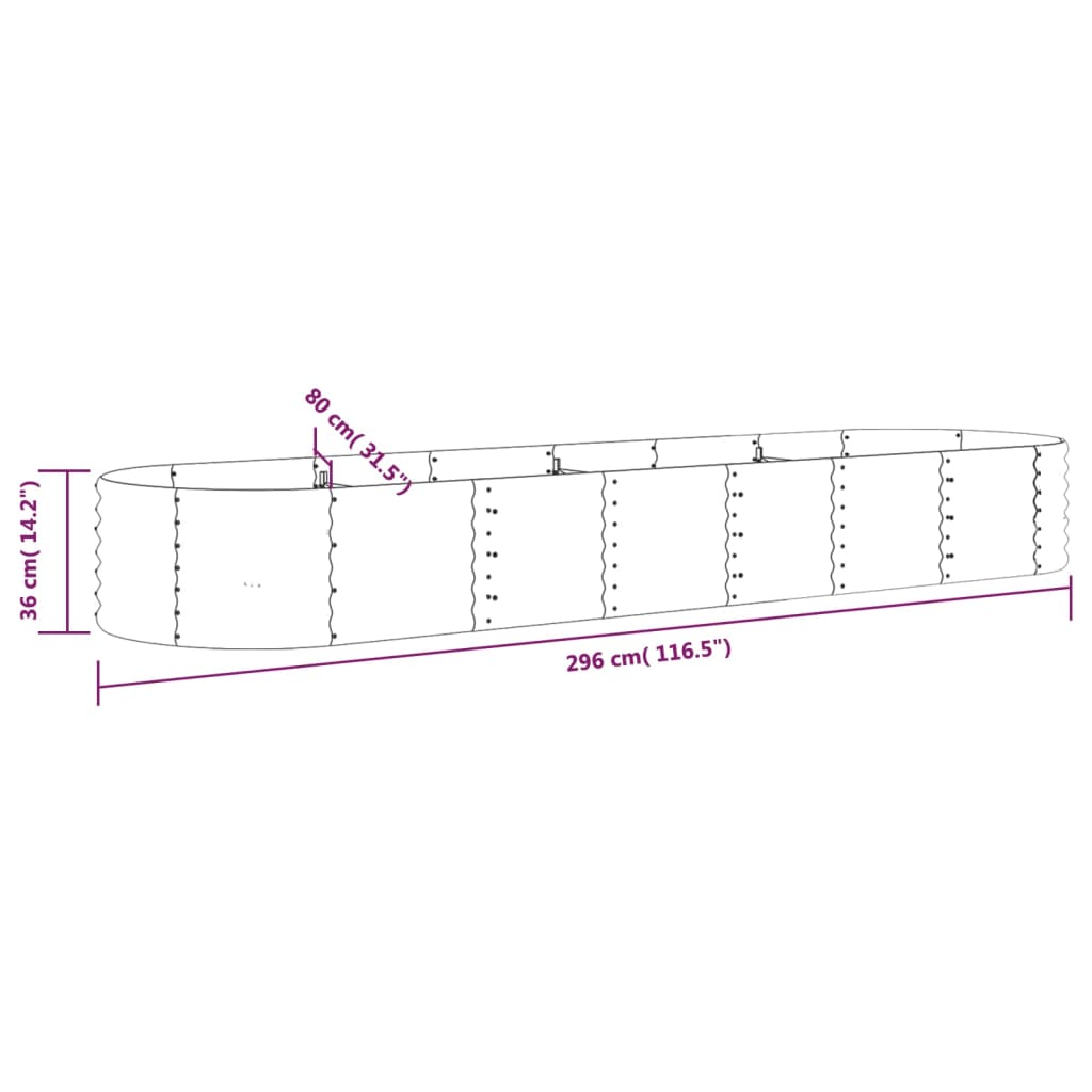 Canteiro elevado jardim 296x80x36cm aço galvanizado prateado